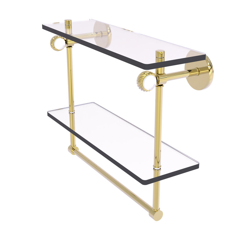 Tablette à 2 niveaux en verre Margolis, H 12,8 po x l 16 po x p 5,6 po, Laiton non laqué