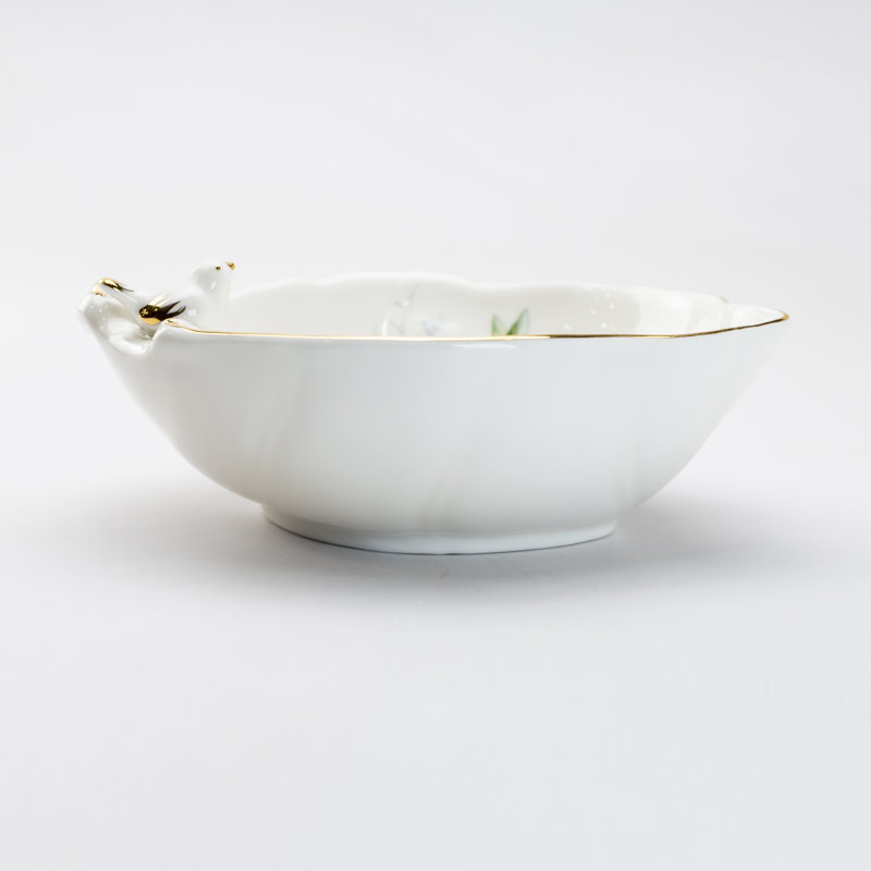 Gold Songbird 12 oz. Rose Porcelain Dessert Bowl