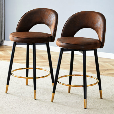 360, rotatif, tissu brun, de 2, chaises de bar, pieds en métal noir, bureau à domicile, terrasse - confort, fonctionnalité, bureau