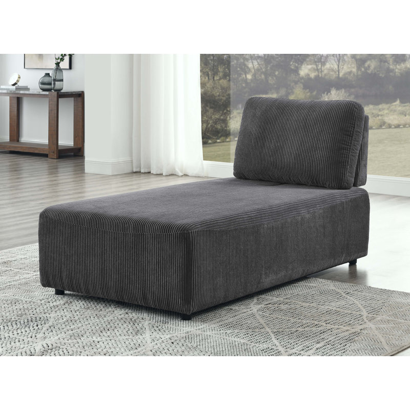 Chaise longue rembourrée Norbie, Velours côtelé gris foncé