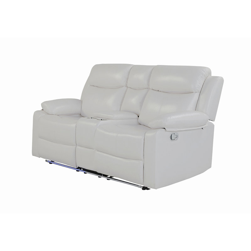 White Console Reclining Loveseat With LED Lights, White