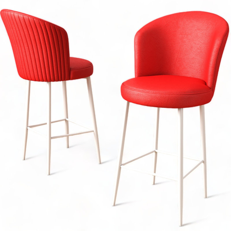 Pease Upholstered Bar Stool, Red, 4, Ivory