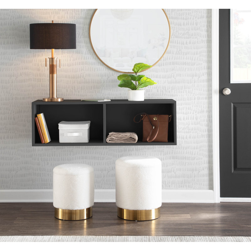 Callum Nesting Ottoman Set with Gold Metal Base, Cream Plush