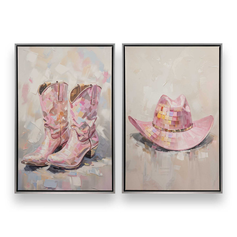 «Cowboy Essentials» en rose, ensemble de 2, Cadre flottant en chrome poli, H 19 po x l 26 po