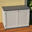 Résistance aux intempéries avec remise horizontale, grande armoire de rangement extérieure verrouillable, unité de rangement en plastique PEHD épais pour les cours, le patio et le jardin (28 pieds cubes / ivoire)
