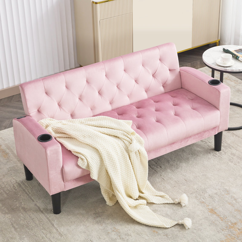 Causeuse à accoudoirs carrés de 62 po Borut, Polyester rose
