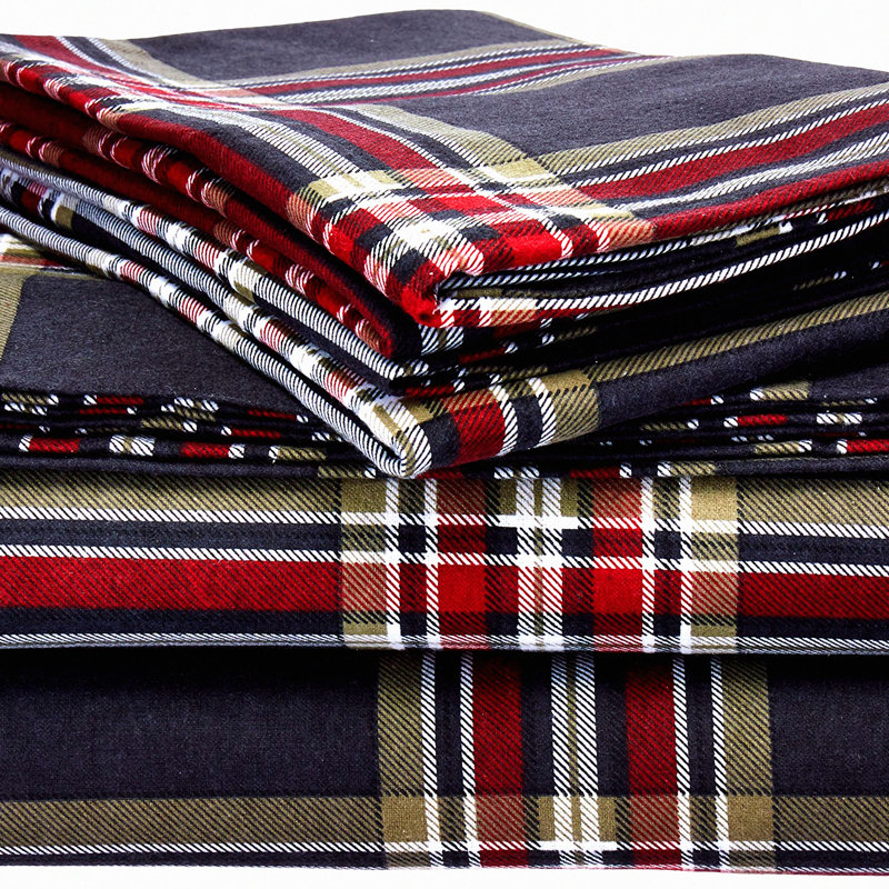 CozyCrest Heritage Flannel Full Sheet Set - Plaid Print, 5 oz, Extra Deep Pockets - HEPL170DPSSFU