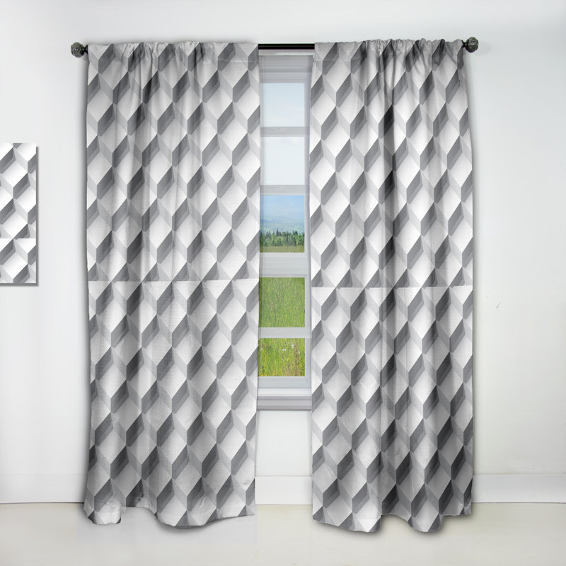 Rideau simple occultant blanc à motif abstrait blanc scandinave, L 52 po x L 95 po