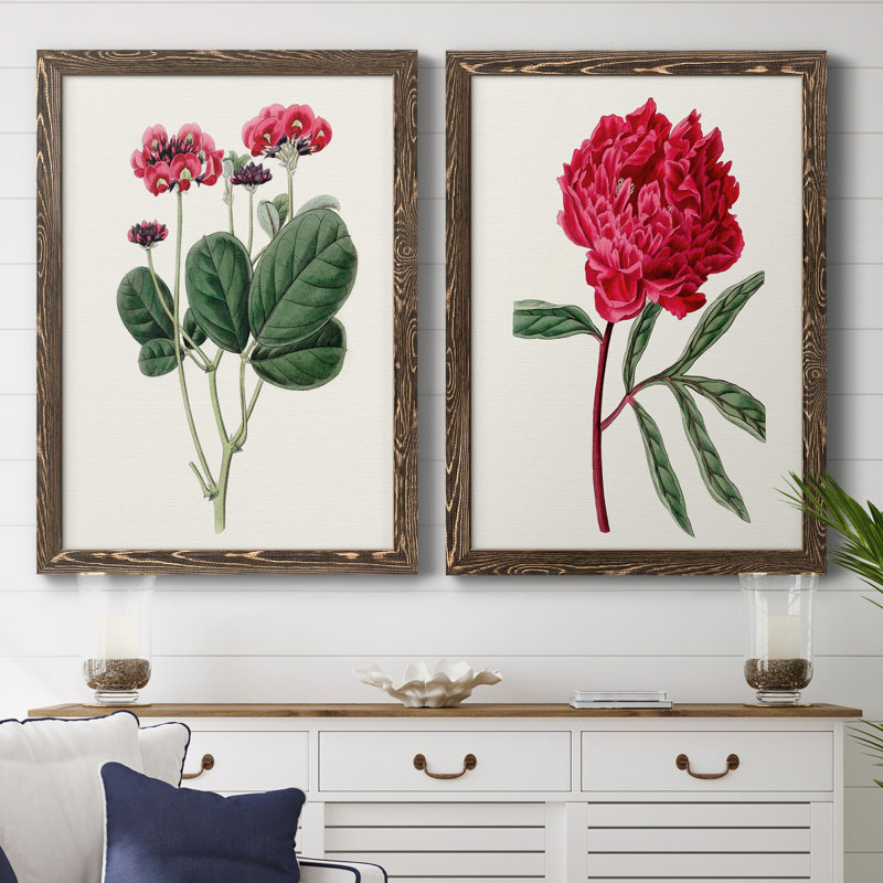 Toile encadrée rosée Blooms II, H 31,5 po x l 47 po x P 1,5 po, Toile avec cadre en noyer, Pas de tapis