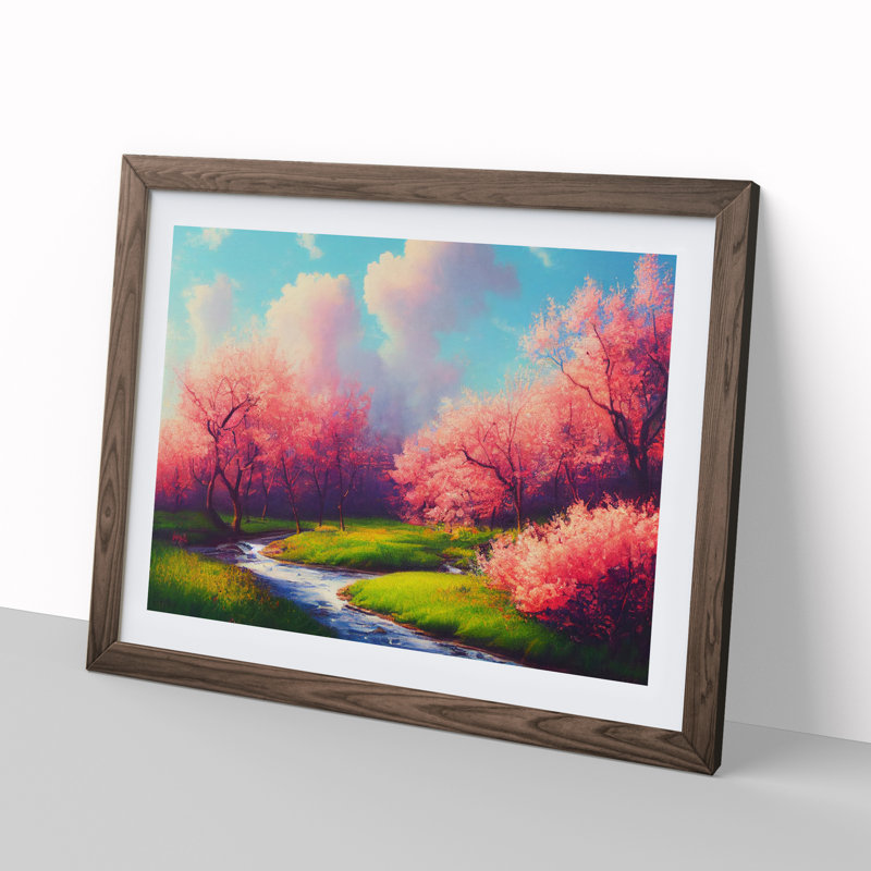 Spring Forest Stream Vol.2 - Single Picture Frame Print, Walnut, 34cm H x 46cm W x 2cm D