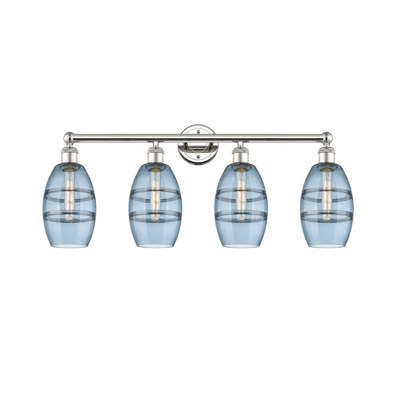 Éclairage pour meuble-lavabo à 4 lumières à intensité variable Dundrod, Bleu princesse, Nickel poli