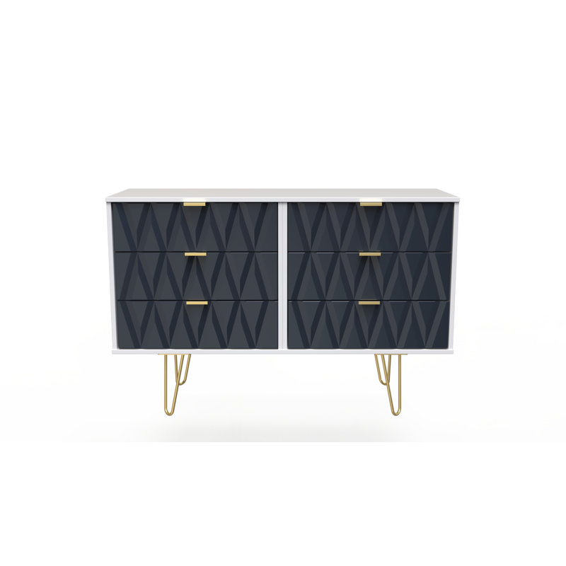 Fully Assembled Alphonzo 6 - Drawer Chest of Drawers, Indigo Matt/White
