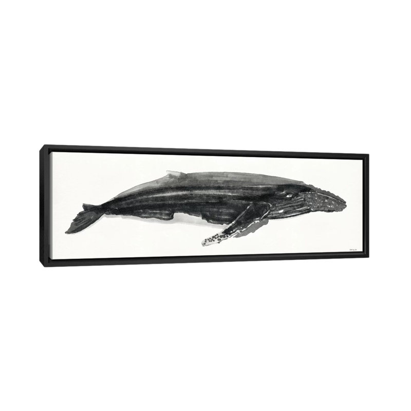 Baleine grise II - reproduction d'art panoramique, H 16 po x l 48 po x 1,5 po, Toile encadrée noire