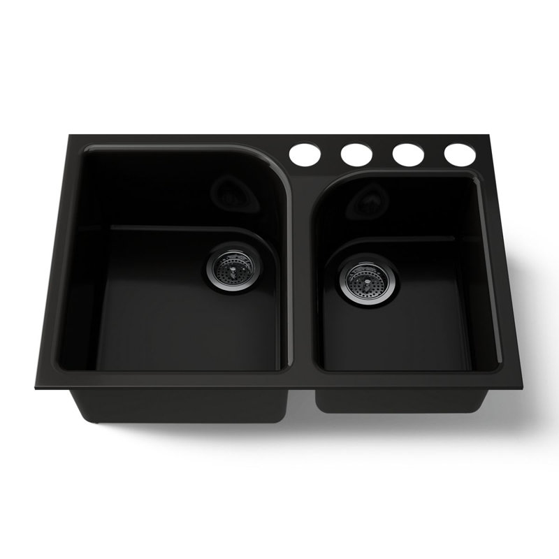Executive Chef™ 33" L x 22" W Undermount Kitchen Sink with 4 Oversize Faucet Holes, Black