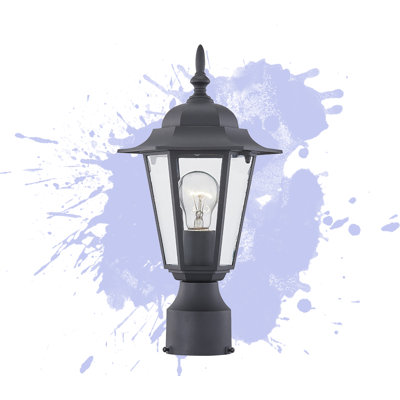 Tête de lanterne câblée à 1 lumière H 15 po noir mat