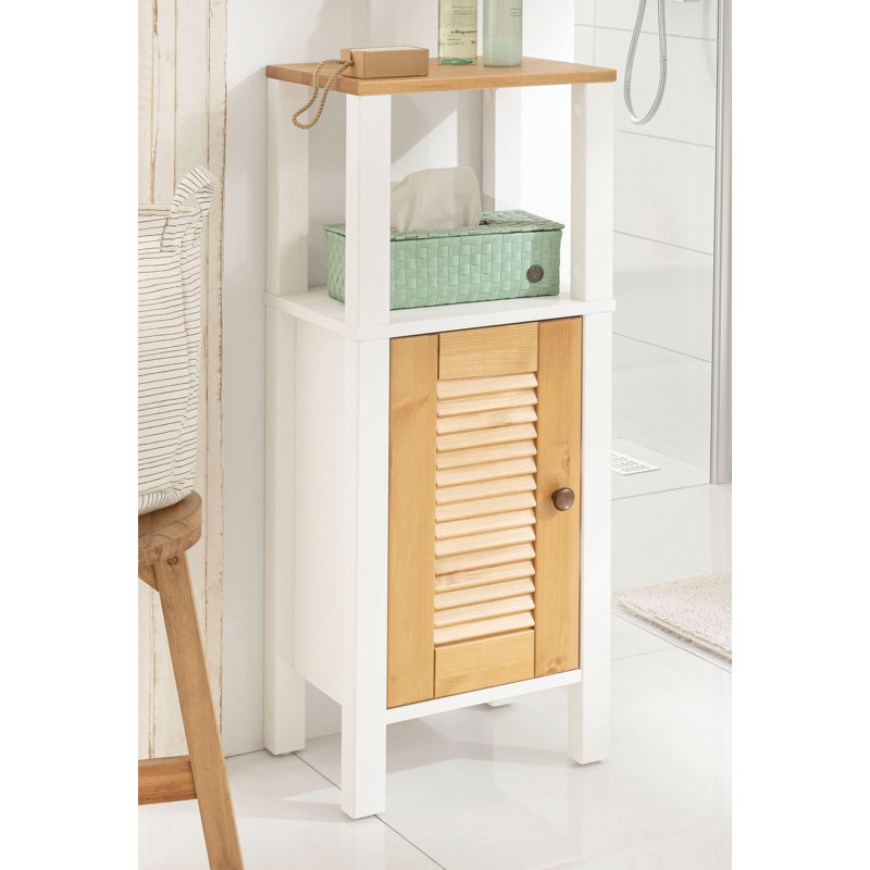 Ayanna Solid Wood Bathroom Cabinet, White/Brown