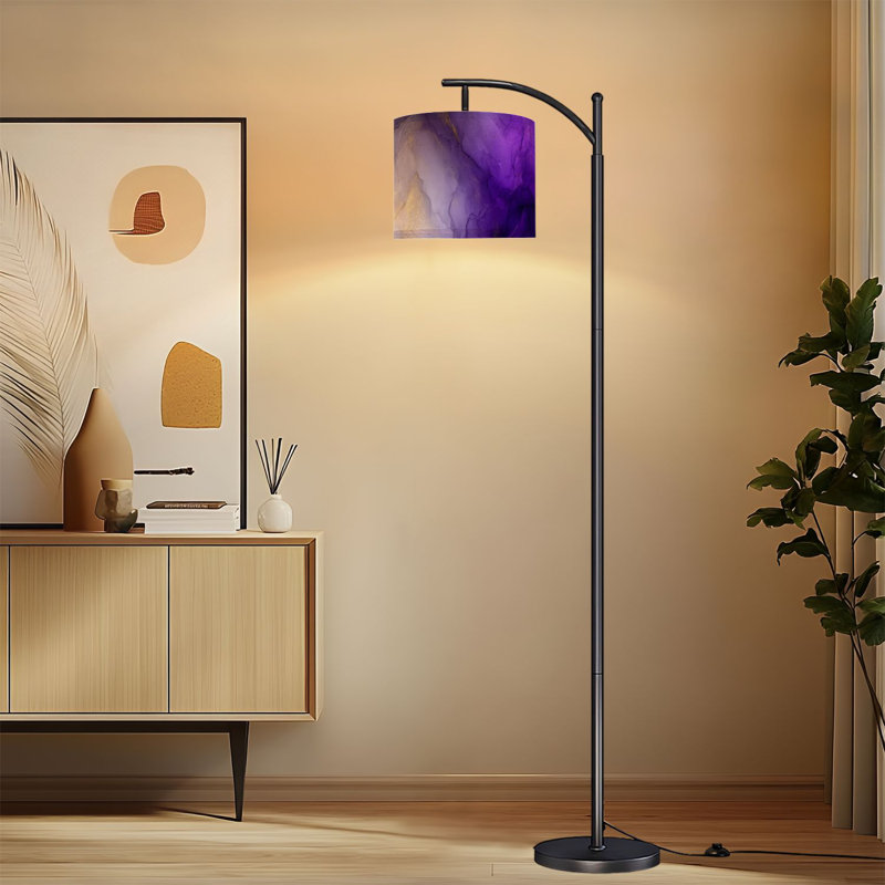 Lampe sur pied à arc avec abat-jour réglable Incroyable Posh Royal Mauve Midnight Blue lampe sur pied fluide en marbre 3 températures de couleur à intensité variable avec poteau pour interrupteur