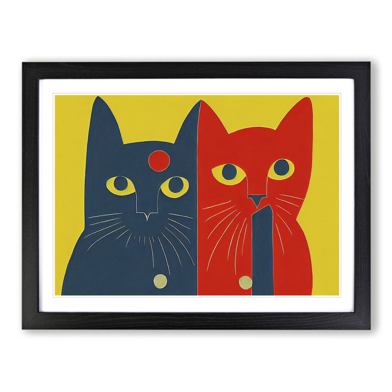 Two Abstract Cats Vol.2 - Framed Print, Black Framed, 34cm H x 46cm W x 2cm D