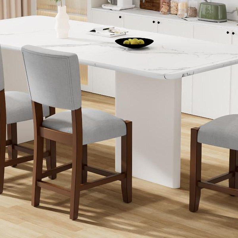 Mid Century Modern Bar Stools Set Of 4, 40.4" Counter Stools With Back, Linen Upholstered Barstools With Solid Wood Legs Bar Chairs For Kitchen Island Dining Room, Grey (4-Piece Chairs)
