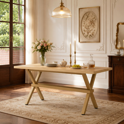 Table de salle à manger 71 po x 35,4 po en bois MDF et table de salle à manger en X La table de restaurant moderne et minimaliste peut accueillir de 6 à 8 personnes.
