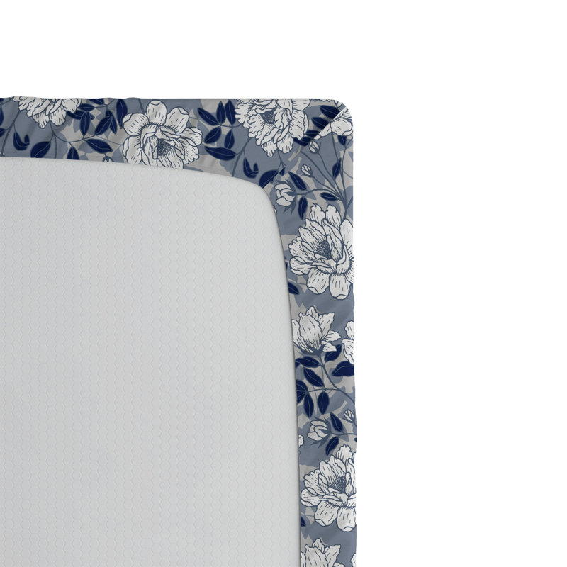 Drap-housse Ambesonne, Indigo, ivoire, bleu, gris / floral, Drap-housse de taille très grand