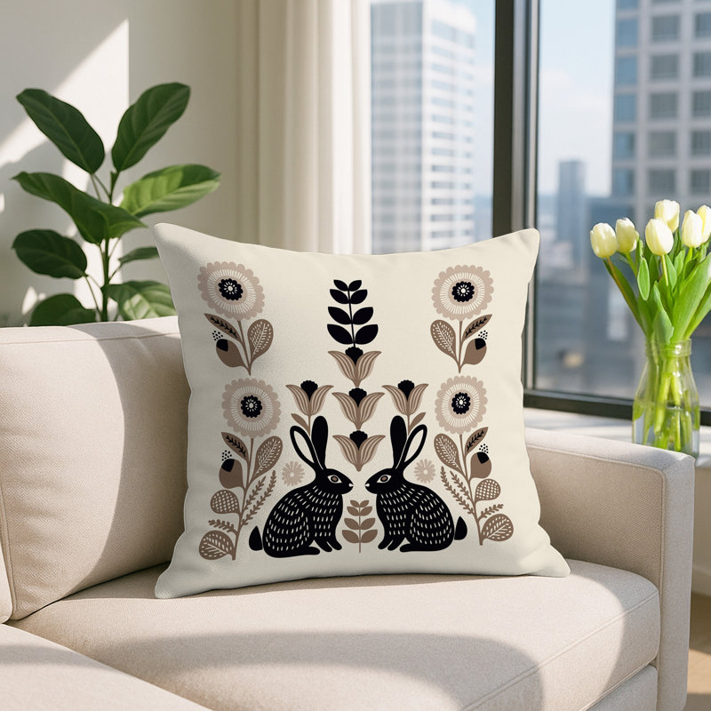 Oreiller carré réversible intérieur / extérieur Lexa Rabbit, Carré 17 po, Beige