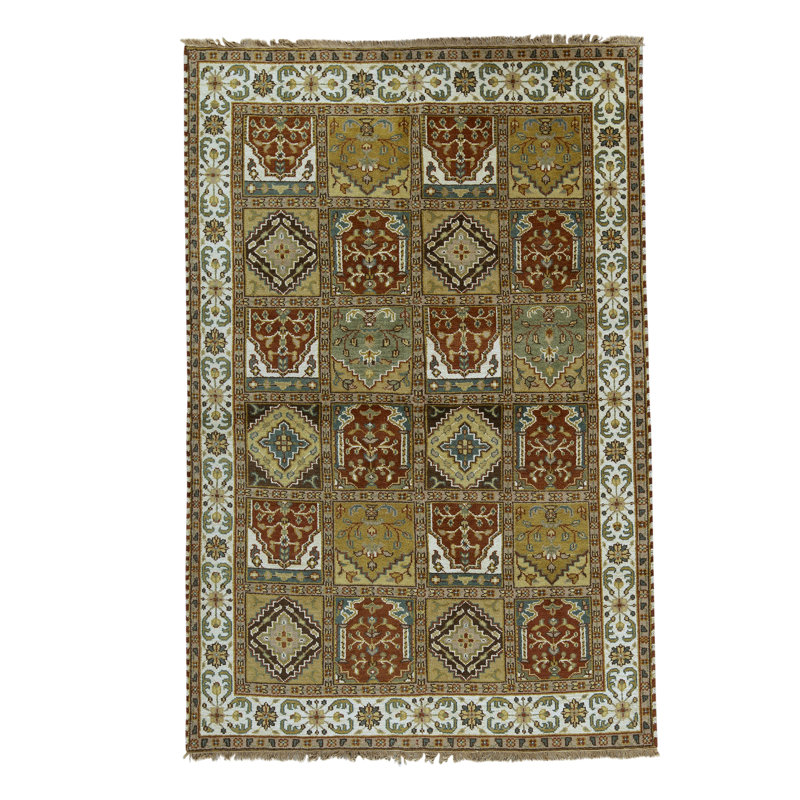 Tapis rouille et crème noué à la main de haute qualité