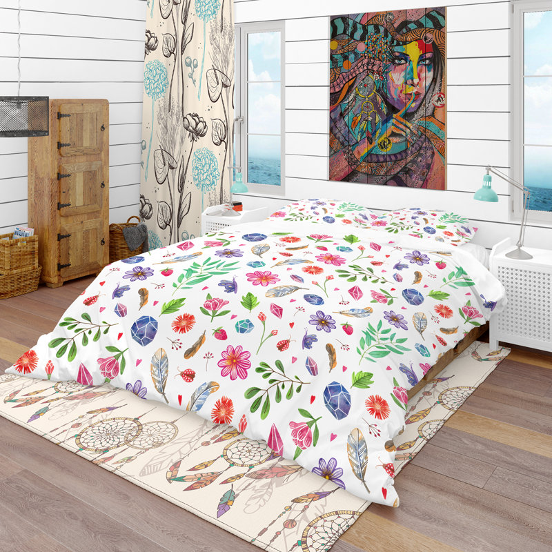 Ensemble de housse de couette bohème et éclectique, Housse de couette double / grand et 2 taies