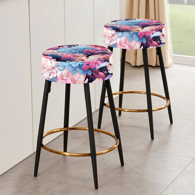 Fleurs mauves et roses - ensemble de 2 tabourets floraux