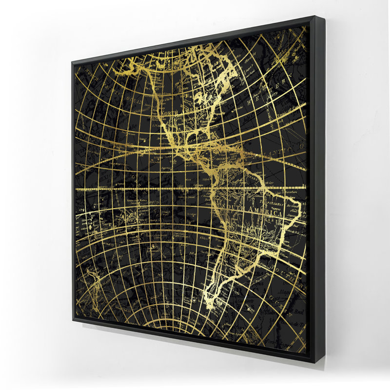 Carte du monde noir et marine - décor de toile bleue encadrée