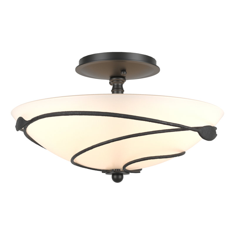 Leaf Semi Flush Mount, Black, Opal, 8.2" H x 13.5" W x 13.5" D