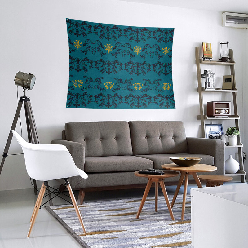 Tapisserie baroque en microfibre Jacksonville, Vert foncé / noir / jaune, H 27,5 po x l 37,5 po