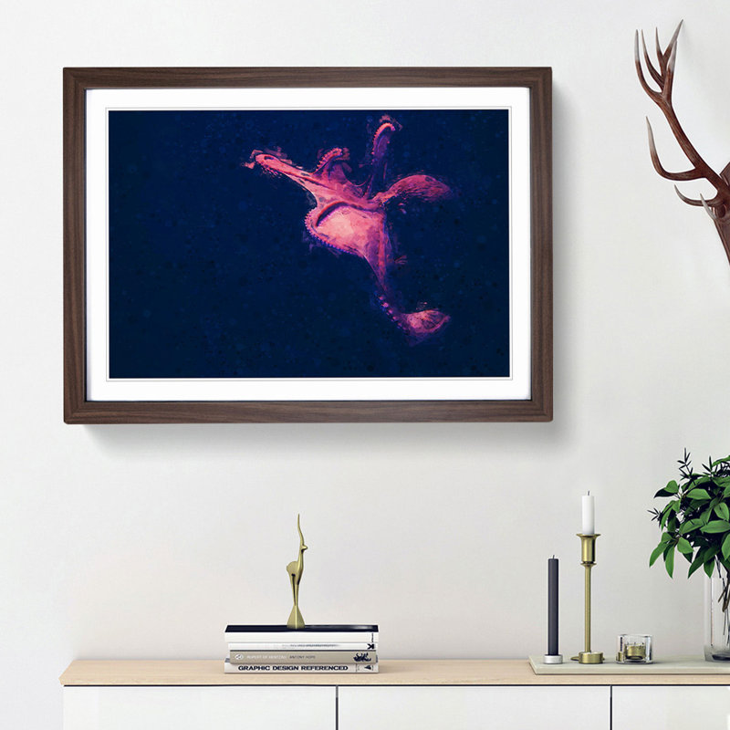 The Octopus in Abstract - Picture Frame Graphic Art Print, 62cm H x 87cm W x 2cm D, Walnut Framed
