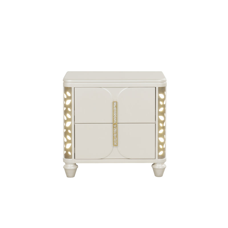 Table de chevet en bois beige de style traditionnel Cendrillon avec accents DEL dorés