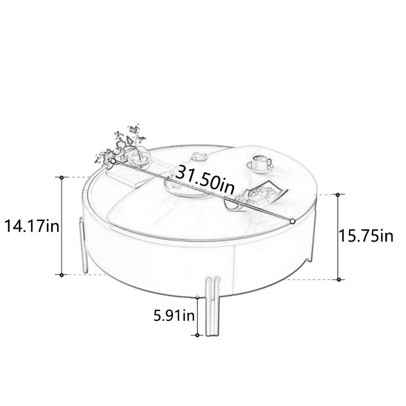 Multifunctional superior rock plate tea table, 15.75" H x 31.5" L x 31.5" W