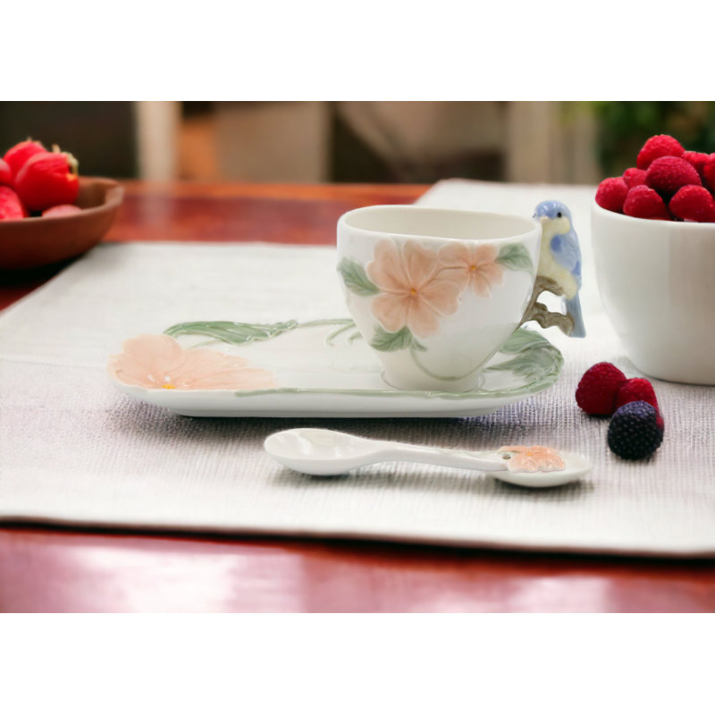 Fine Porcelain Blue Bird Cup and Saucer Set 