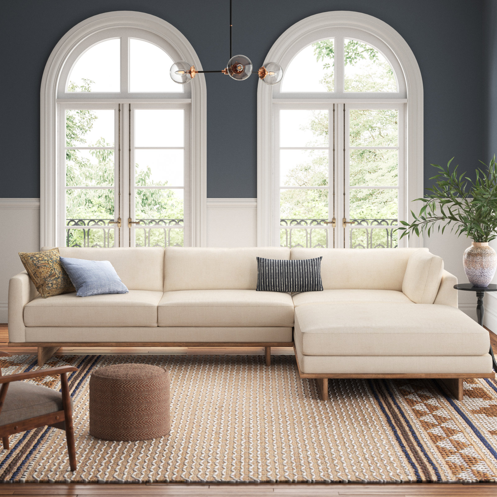 Menades Upholstered Chaise L-Sectional, Right Hand Facing, 32" H x 133" W x 86" D, Irving Taupe Polyester Blend