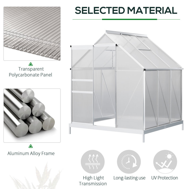 Silver Aluminum Polycarbonate Walk-In Garden Greenhouse Kit