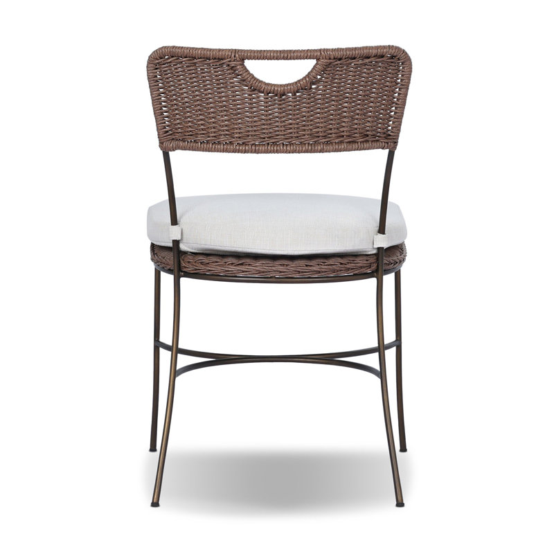 Outdoor Dining Side Chair, Vergo Cream, Tanned Weave/Aged Bronze Steel