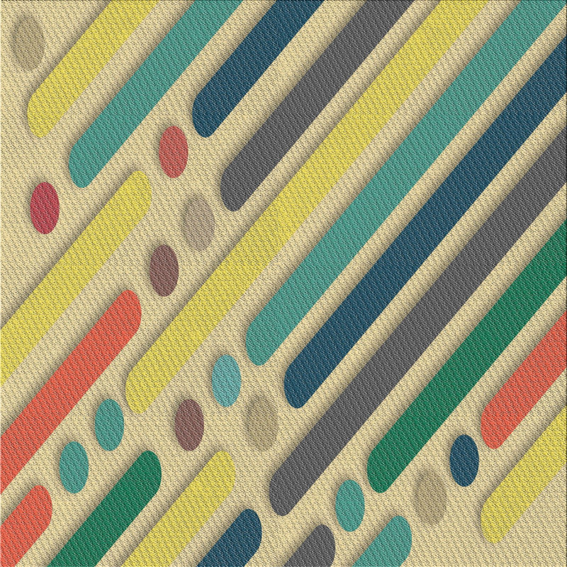 Tapis abstrait beige / vert / orange, Carré 6 pi