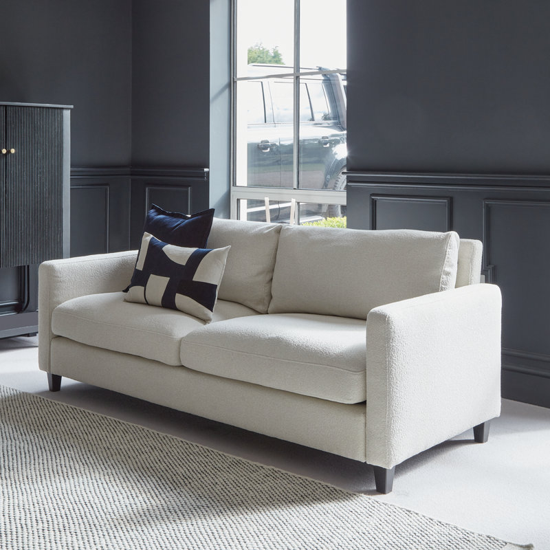 Ava 3 Seater Sofa - Boucle with Legs, 78" H x 200" W x 84.5" D, Light Beige, Black Oak