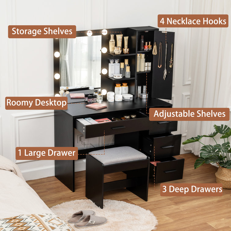 https://assets.wfcdn.com/im/97473998/resize-h755-w755%5Ecompr-r85/2468/246887316/Makeup+Vanity+With+Lighted+Mirror%2C+Vanity+Desk+With+4+Drawers+And+Open+Shelves+For+Bedroom%2C+Black.jpg