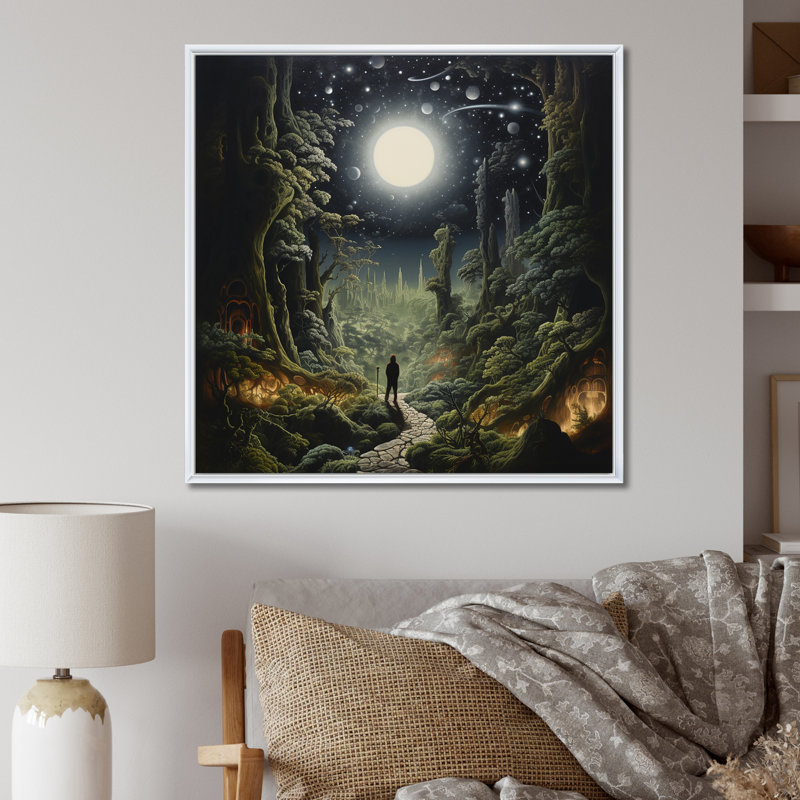 Pleine lune mystère dans la forêt enchantée - impression, H 16 po x l 16 po x P 1 po, Cadre flottant blanc