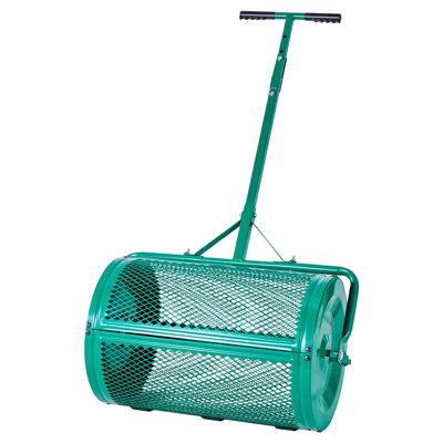 Compost Spreader, 24 in Wide Peat Moss Spreader with Push/Tow Handle, 4 Heights Adjustable, Powder-Coated Steel Garden Peat Moss Roller, Heavy Duty Grass Seed Spreaders for Planting Seeding