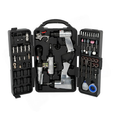 71 Piece Air Tool And Accessories Kit, Impact Wrench, Air Ratchet, Die Grinder, Aire Hammer, Hose Fittings, Storage Case