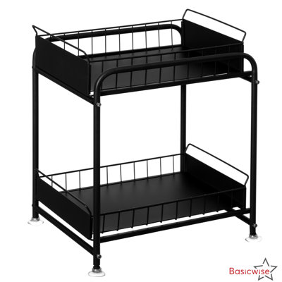 Basicwise Under Sink Organizer Sliding Wire Baskets Adjustable 2-tier Metal Storage Rack For Bathroom Kitchen Or Utility Cabinets Pull-out Shelf For C