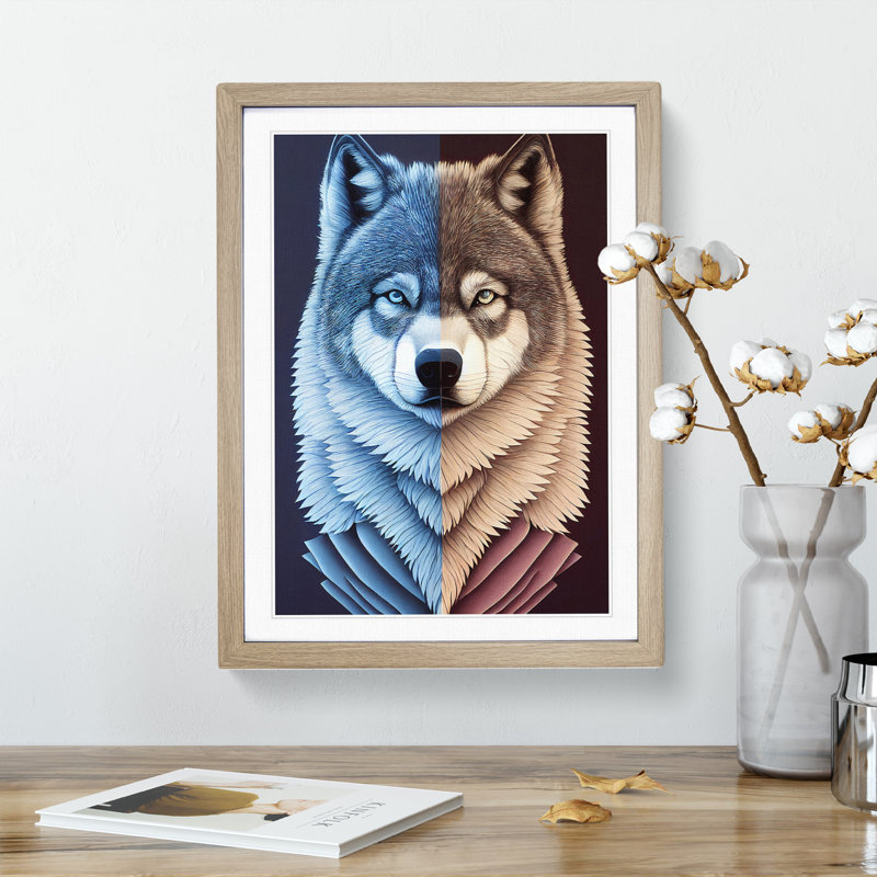 Bust Of The Wolf No.3 - Print, White, Oak Framed, 66cm H x 48cm W x 2cm D