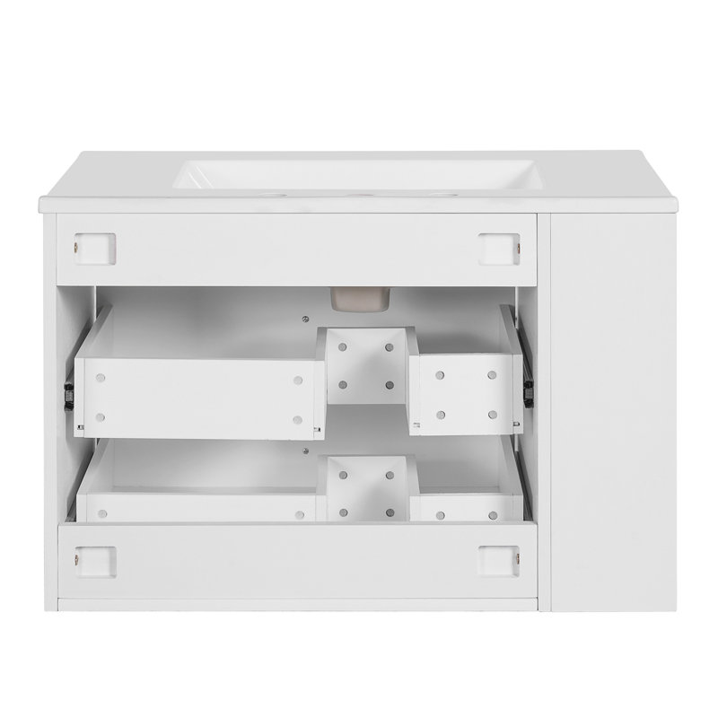 Meuble-lavabo mural de 30 po, armoire de rangement flottante avec 2 tiroirs, lavabo simple en céramique à 3 trous, armoire moderne.