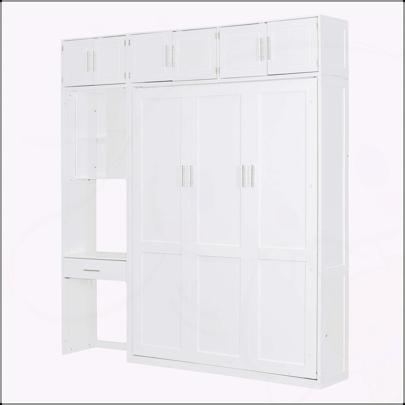Lit escamotable mural avec bureau, Double, Blanc