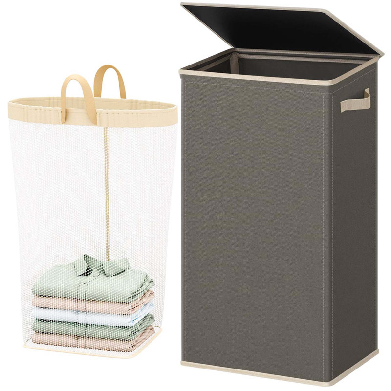Bhargava Fabric Laundry Hamper with Handles, Grey Wood
